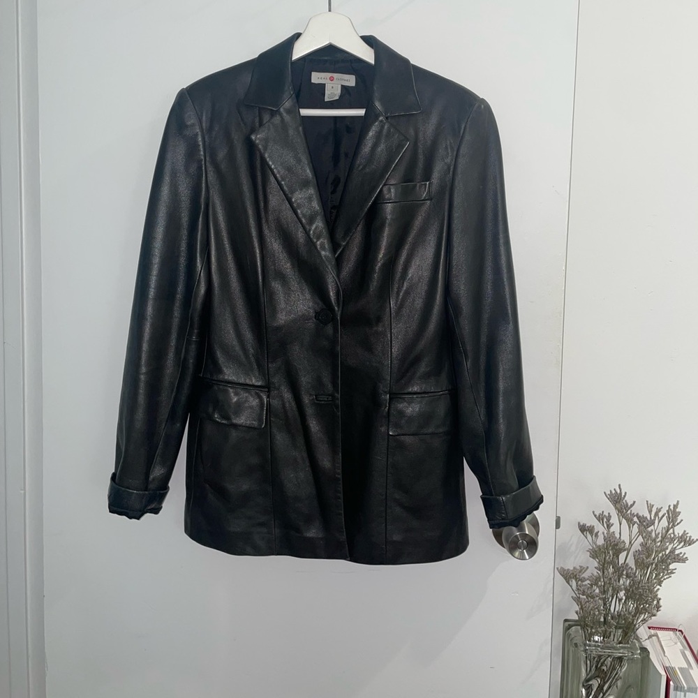 Vintage oversized real leather 2 button blazer jacket